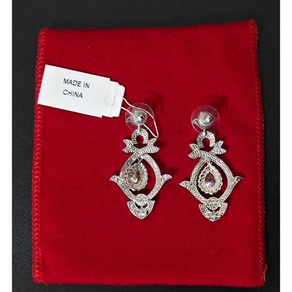NWT K.J.L By Kenneth Jay Lane Crystal Drop Earrings With Box & Pouch - Picture 4 of 7